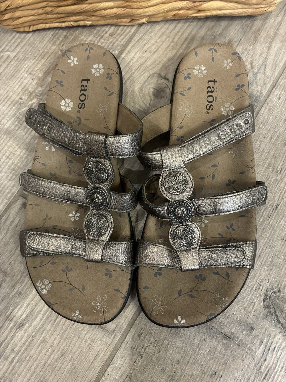 Taos Prize 3 Pewter Metallic Leather Slide Sandals Womens 7 EU 38 PZ3-13007C